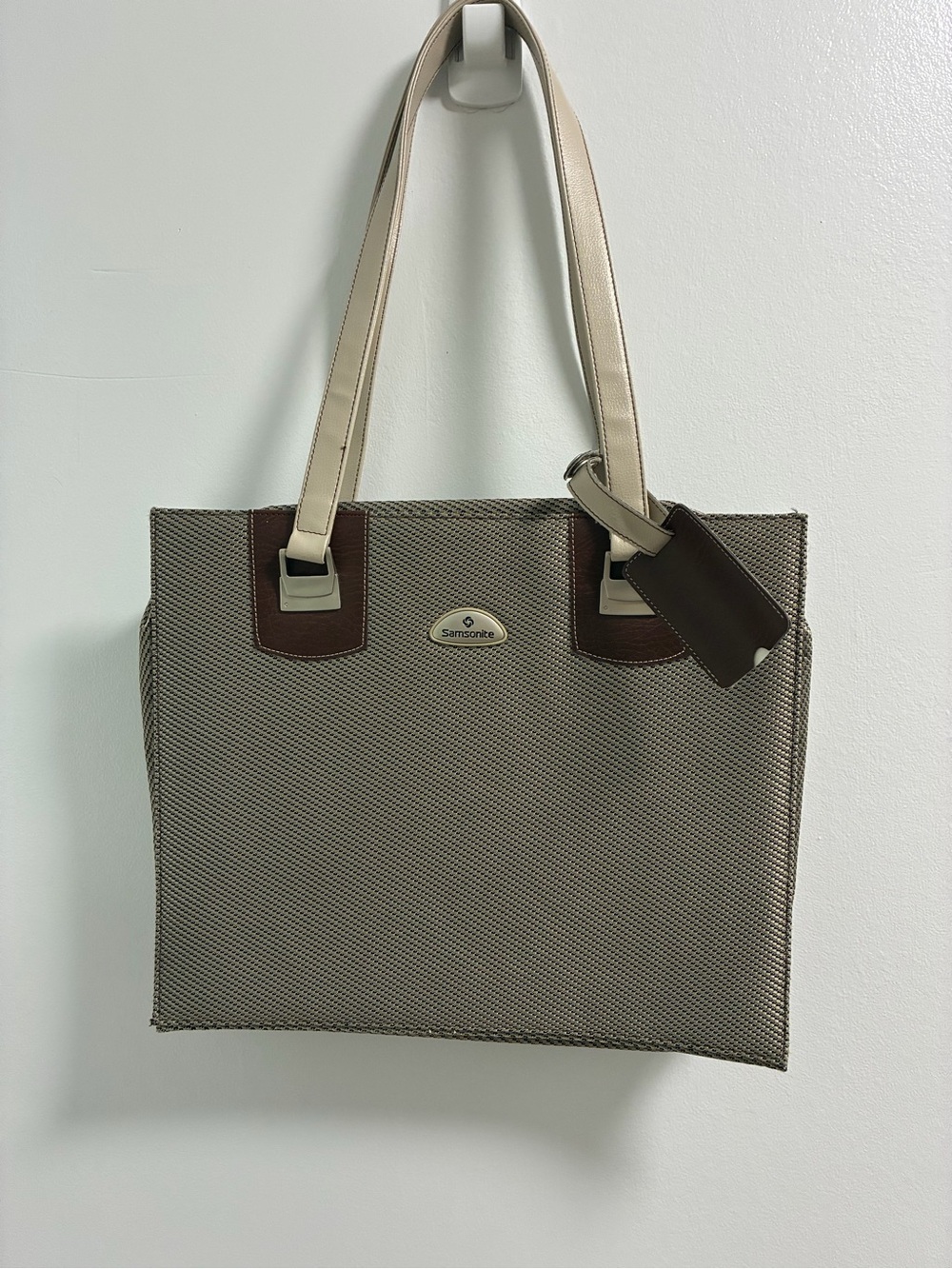 Samsonite Taupe Tote with Brown Accents and Cream Straps